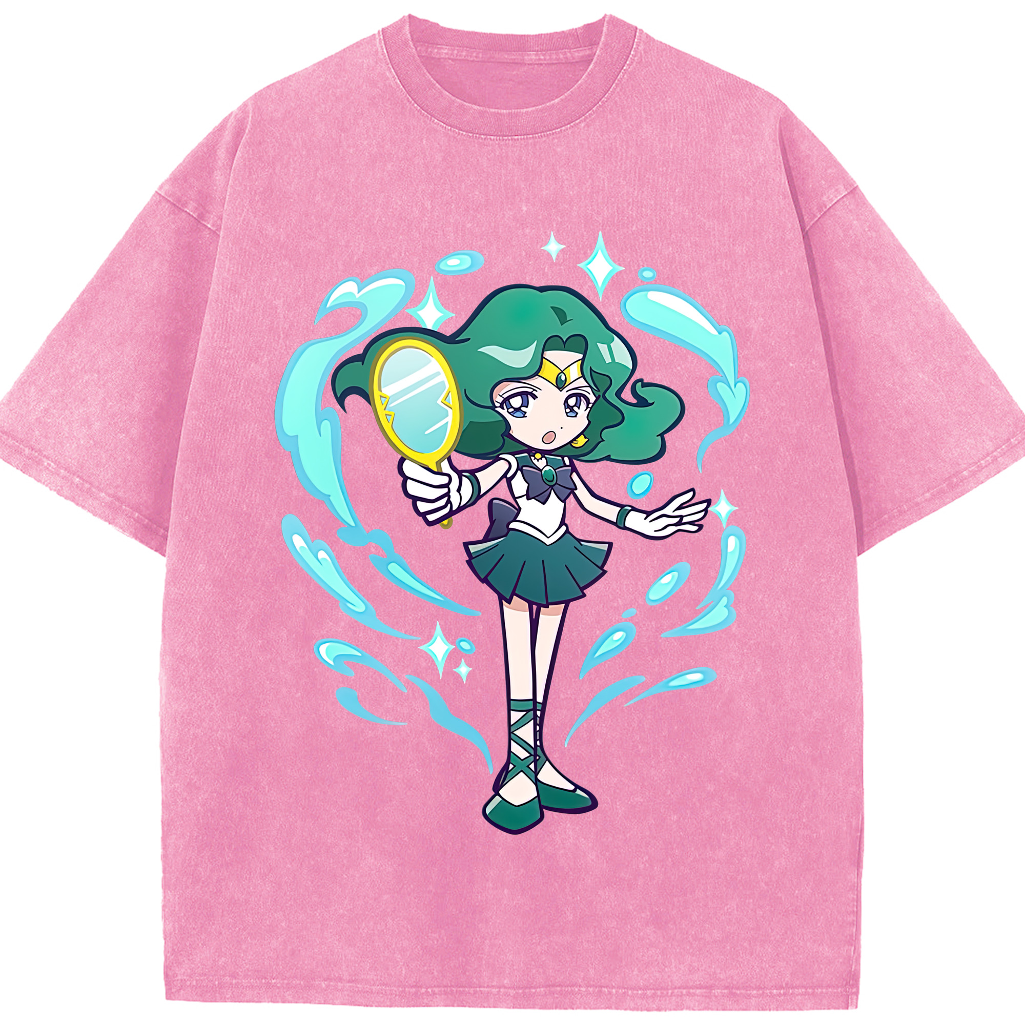 （画像用） 美少女戦士セーラームーン 海王 みちる（かいおう みちる） Sailor Moon Kaiou Michiru 綿100% ヴィンテージ風 半袖Tシャツ（フロントプリント）